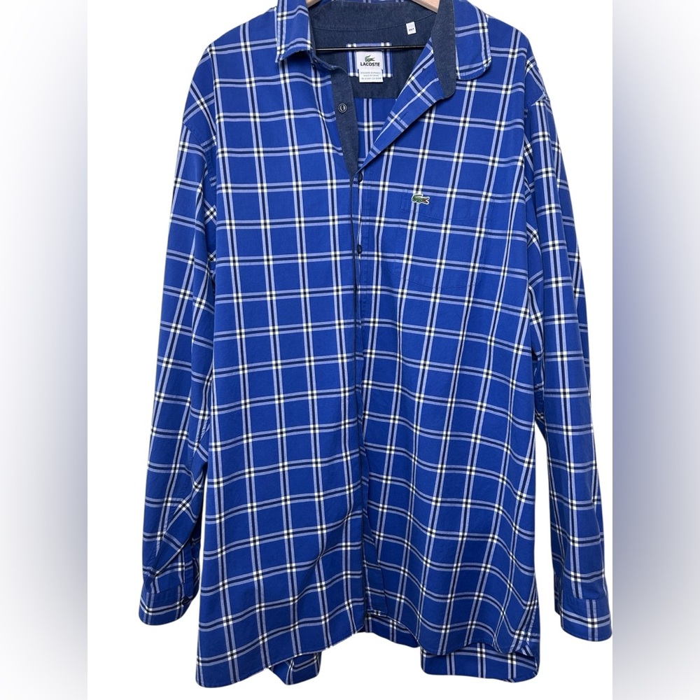LACOSTE Blue Plaid Button Down Shirt 3XLT Big Tall Cotton